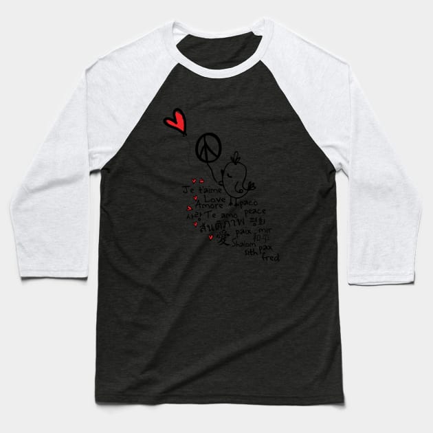 Love & Peace bird Baseball T-Shirt by CindyS